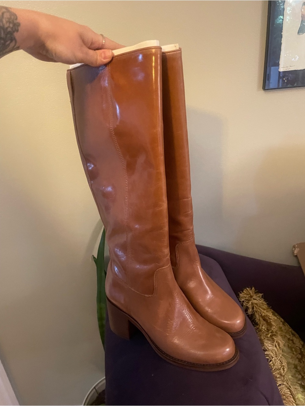 Dolce Vita Cognac Leather Knee-High Block Heel Boots